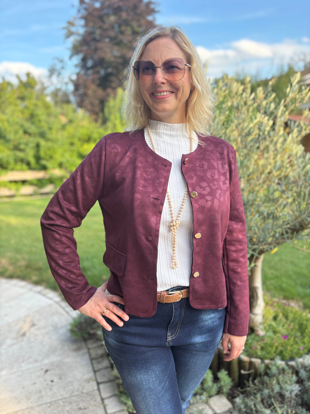 Blazer in velluto imitazione Leo, bordeaux 
