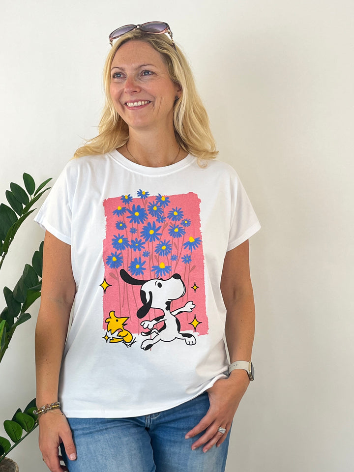 T-Shirt Snoopy Flower, weiß-rosa