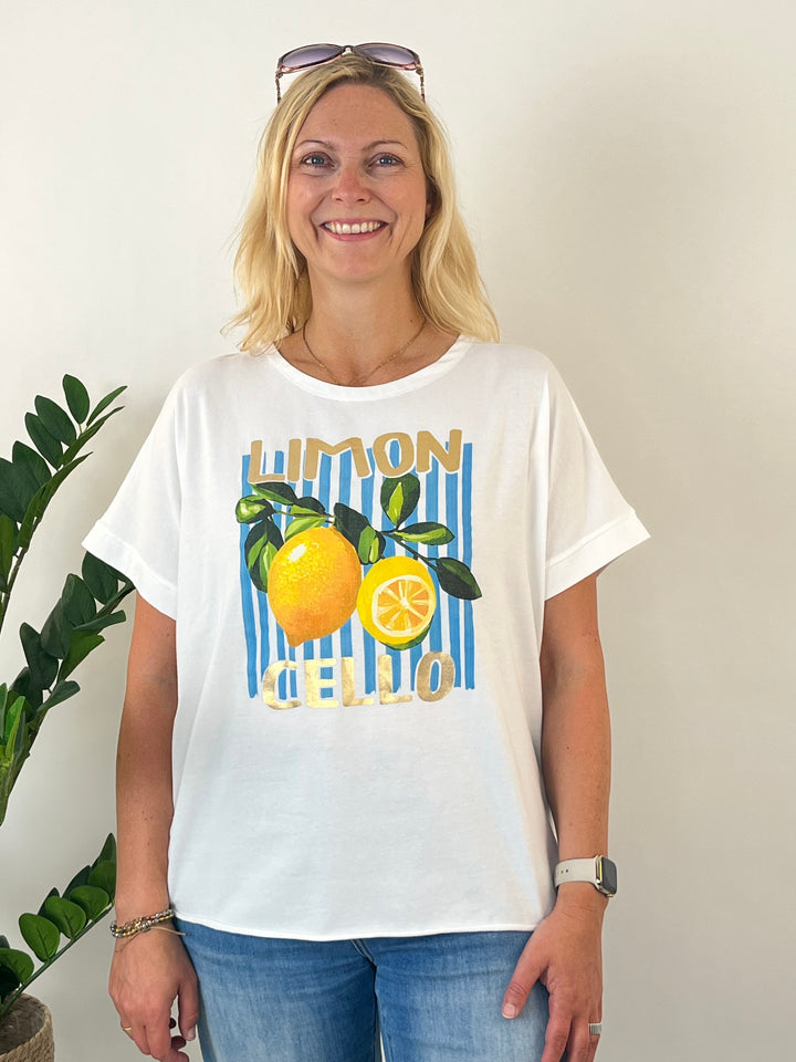T-Shirt Limoncello, weiß-türkis-gelb