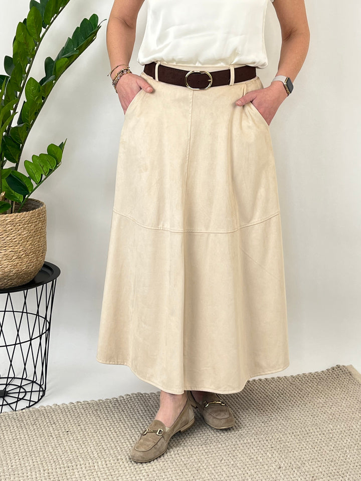 Lederimitat-Rock mit Ziergürtel, beige von Bella Vita - Mode &amp; Lifestyle
