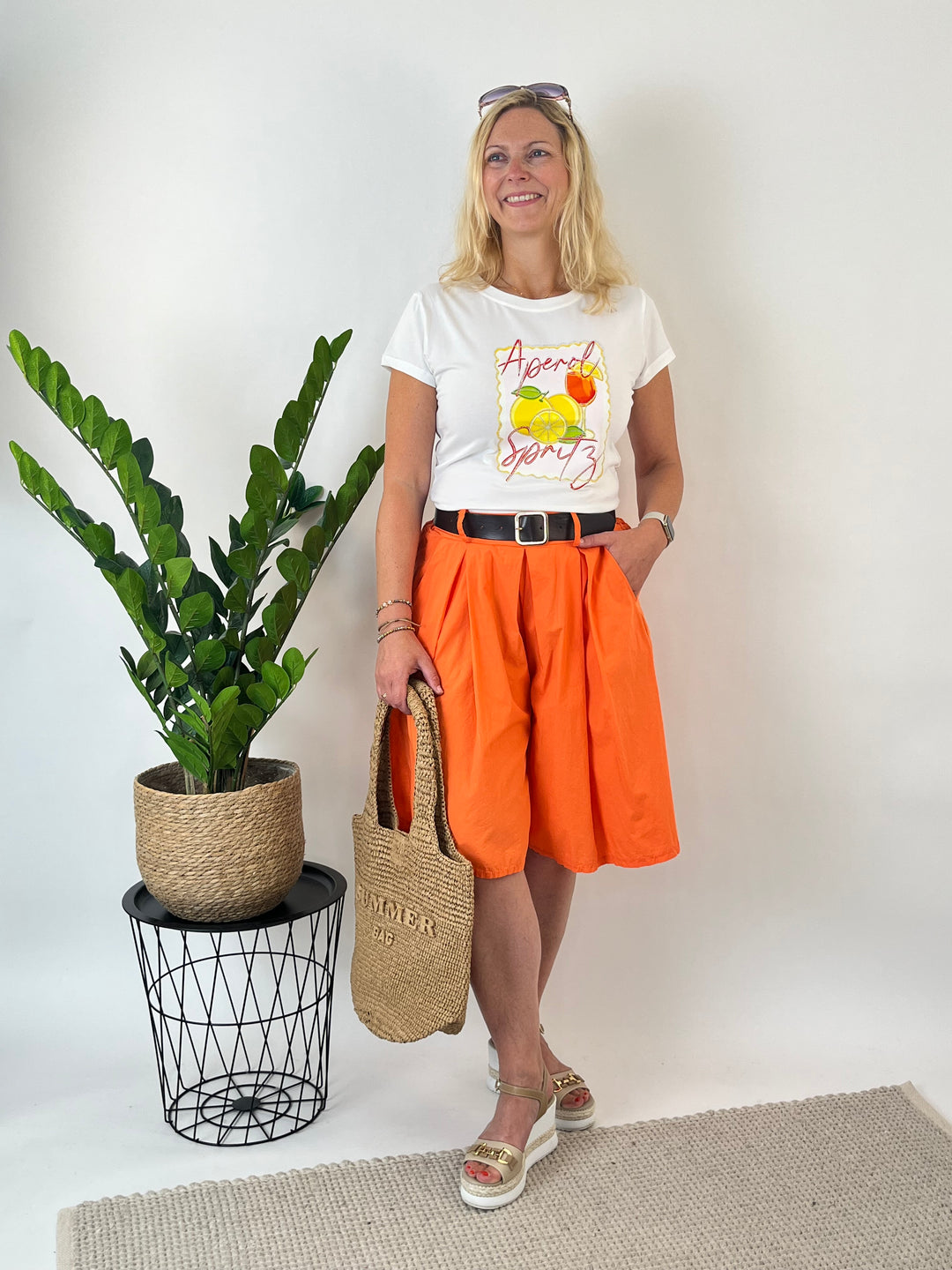 Shorts mit Ziergürtel, orange