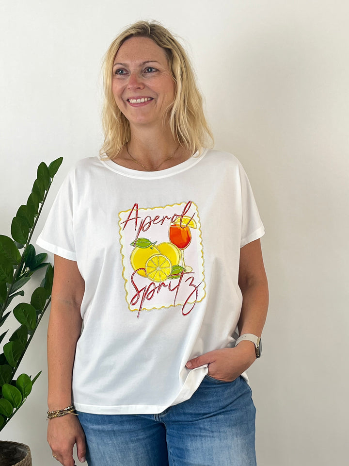 Oversize-Shirt "Aperol Spritz", weiß-orange von Bella Vita - Mode &amp; Lifestyle