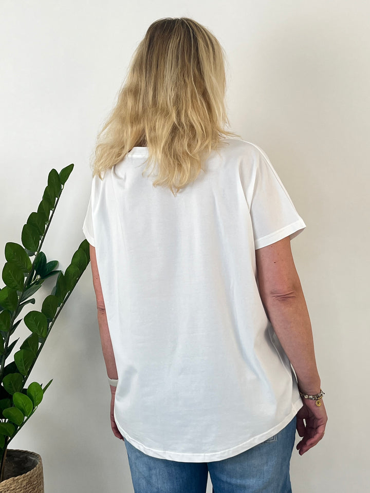 Oversize-Shirt "Aperol Spritz", weiß-orange von Bella Vita - Mode &amp; Lifestyle