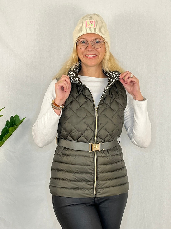 Steppweste mit Ziergürtel, khaki