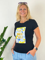 T-Shirt La Dolce Vita, schwarz-bunt