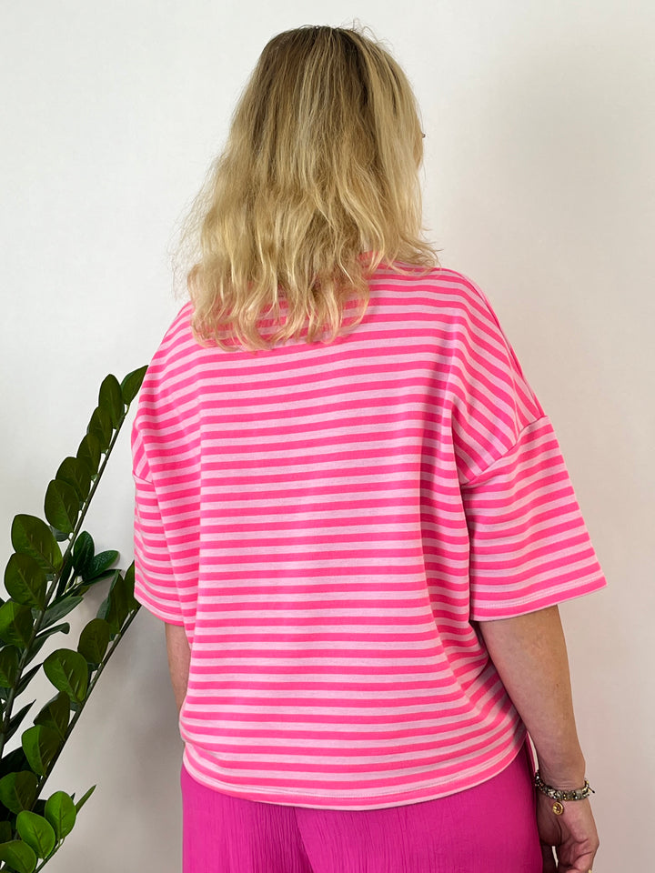 Oversize-Sweatshirt gestreift, rosa von Bella Vita - Mode &amp; Lifestyle