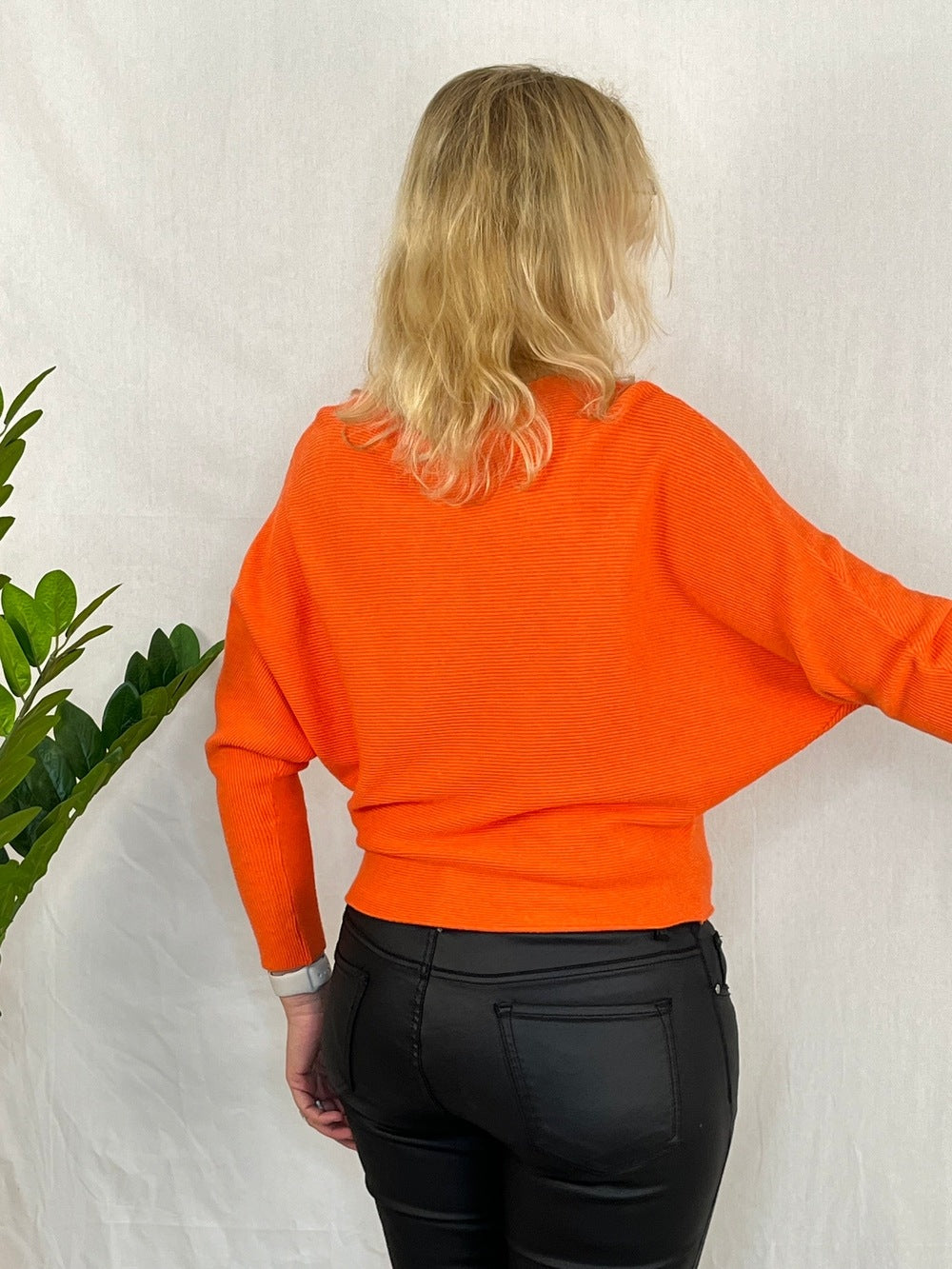 Pullover mit Fledermausarm, Rippenstrick, orange