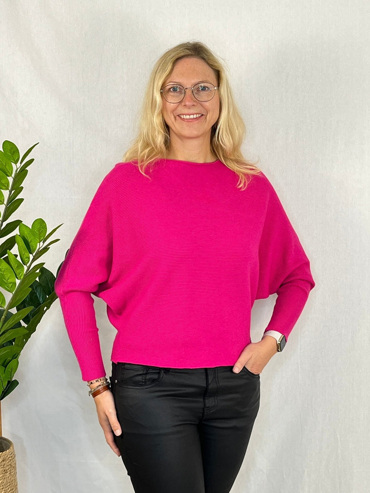 Pullover mit Fledermausarm, Rippenstrick, pink