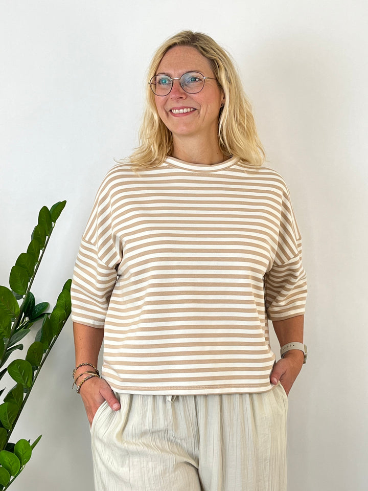 Oversize-Sweatshirt gestreift, cognac von Bella Vita - Mode &amp; Lifestyle