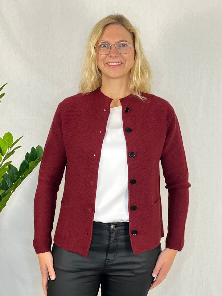 Strickjacke im Janker-Stil, bordeaux