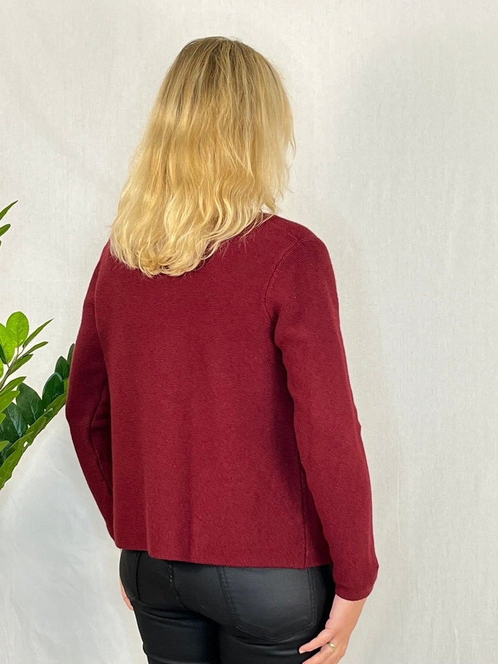 Strickjacke im Janker-Stil, bordeaux