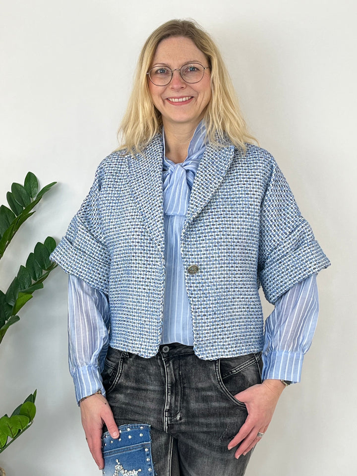 Bouclé-Blazer Kurzarm, hellblau von Bella Vita - Mode & Lifestyle