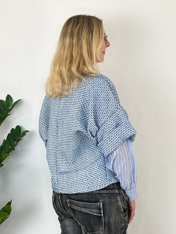 Bouclé-Blazer Kurzarm, hellblau von Bella Vita - Mode & Lifestyle