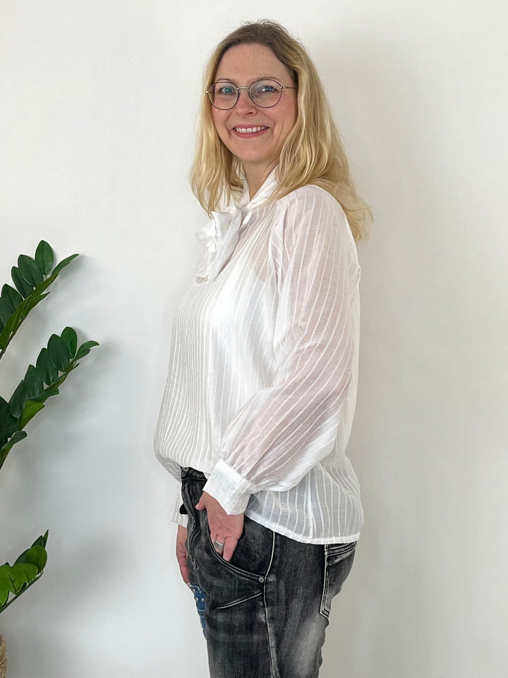 Schluppenbluse, weiß-gestreift von Bella Vita - Mode & Lifestyle