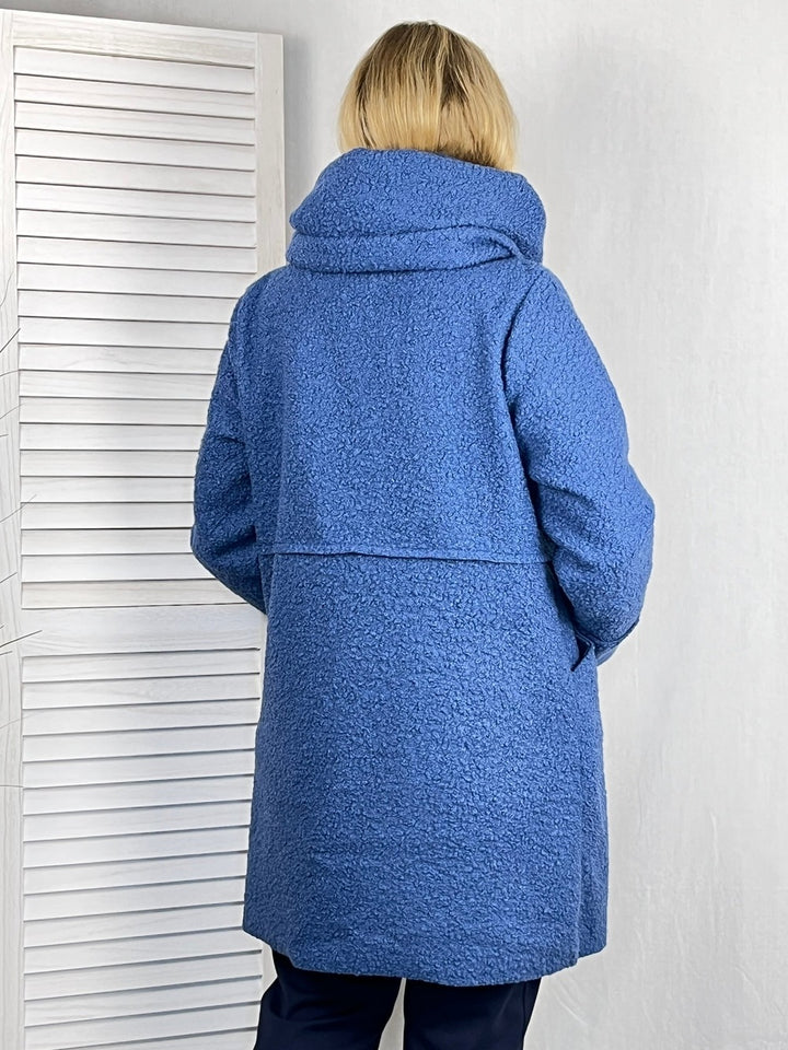 Boucléjacke mit Kapuze, blau