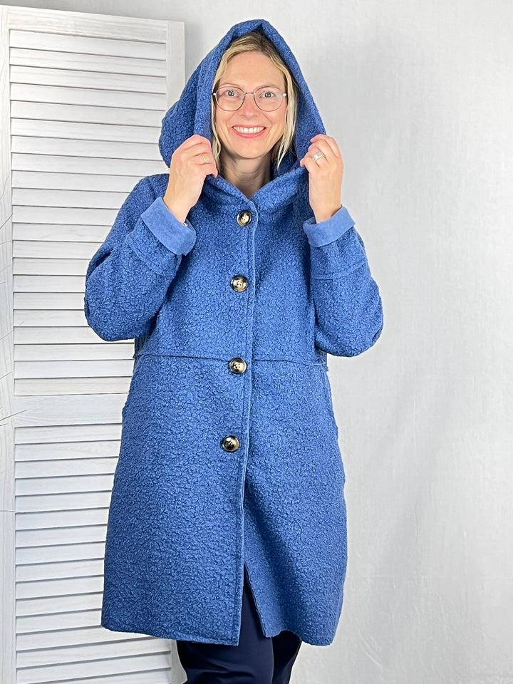 Boucléjacke mit Kapuze, blau