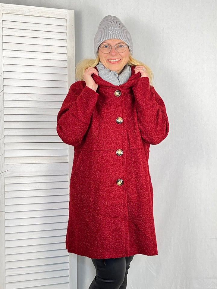 Boucléjacke mit Kapuze, rot