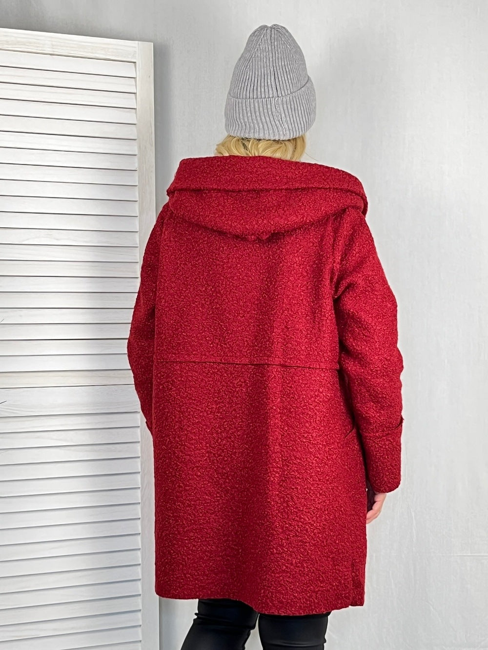 Boucléjacke mit Kapuze, rot