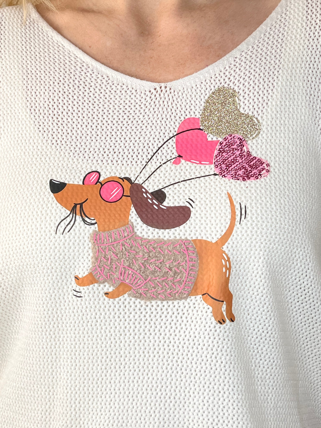 Feinstrickpullover „Dackel mit Herz“, ecru von Bella Vita - Mode & Lifestyle