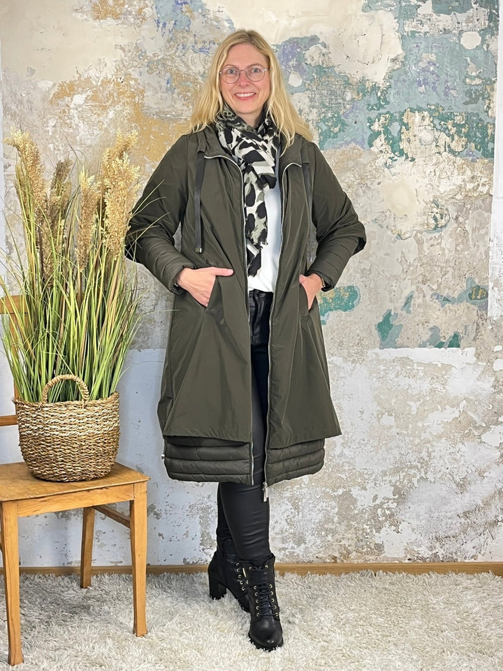 Mantel mit Kapuze in 2-in-1-Optik, khaki