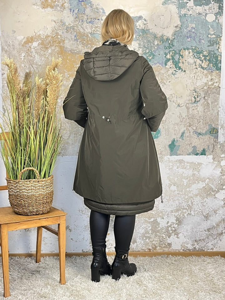 Mantel mit Kapuze in 2-in-1-Optik, khaki
