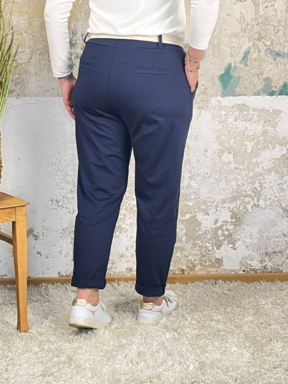 Jerseyhose mit Ziergürtel, marine