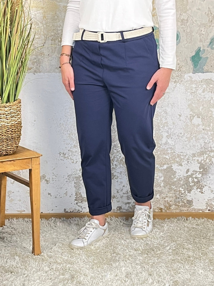 Jerseyhose mit Ziergürtel, marine