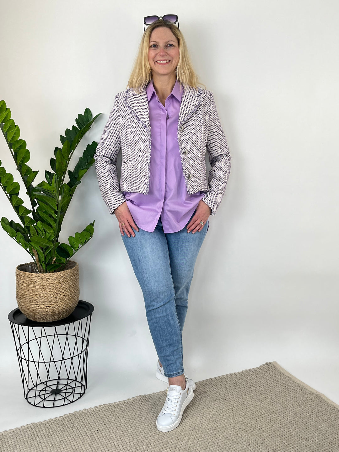 Jacquard-Blazer, lila-weiß von Bella Vita - Mode & Lifestyle