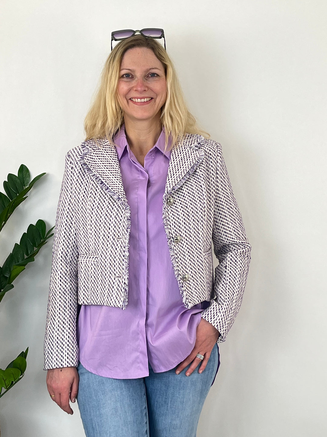 Jacquard-Blazer, lila-weiß von Bella Vita - Mode & Lifestyle