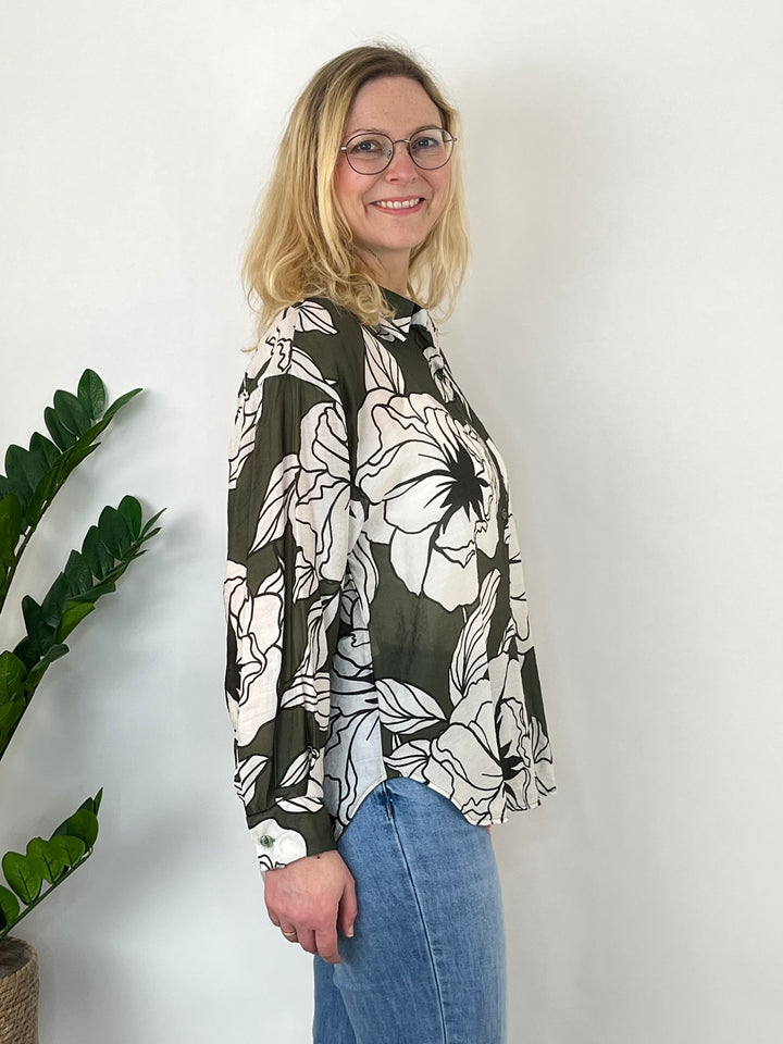 Bluse mit floralem Alloverprint, khaki von Bella Vita - Mode & Lifestyle