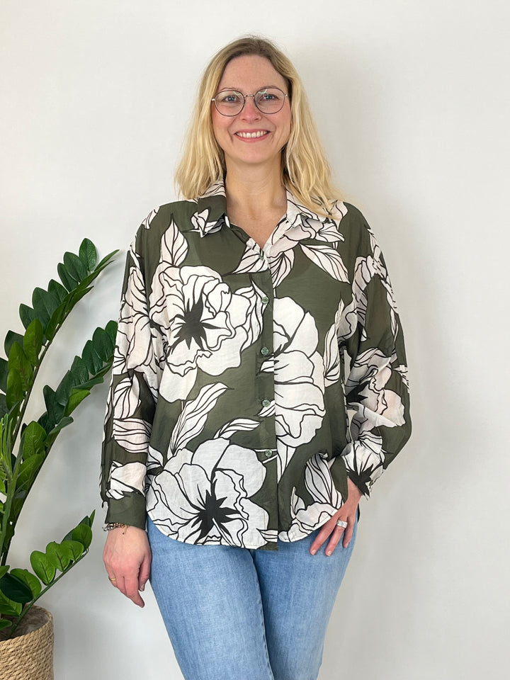 Bluse mit floralem Alloverprint, khaki von Bella Vita - Mode & Lifestyle