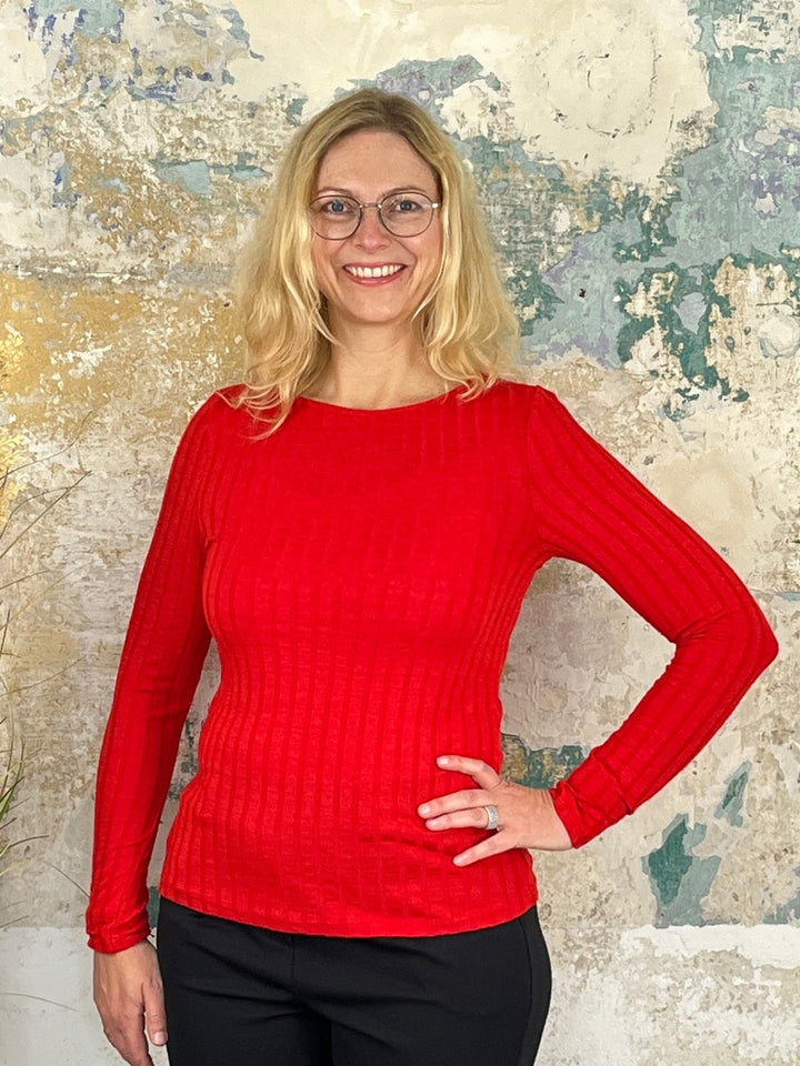 Pullover Rib mit Rundhals, rot