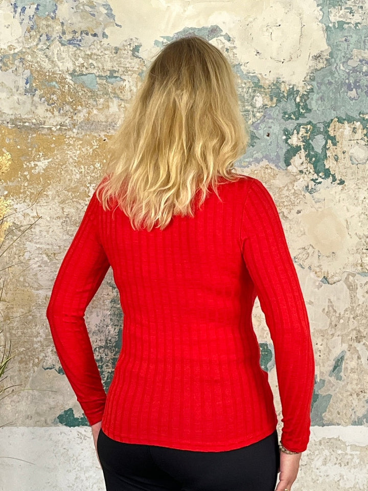 Pullover Rib mit Rundhals, rot