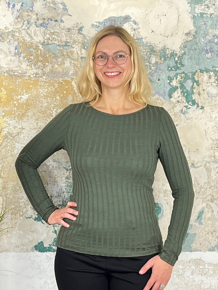 Pullover Rib mit Rundhals, khaki