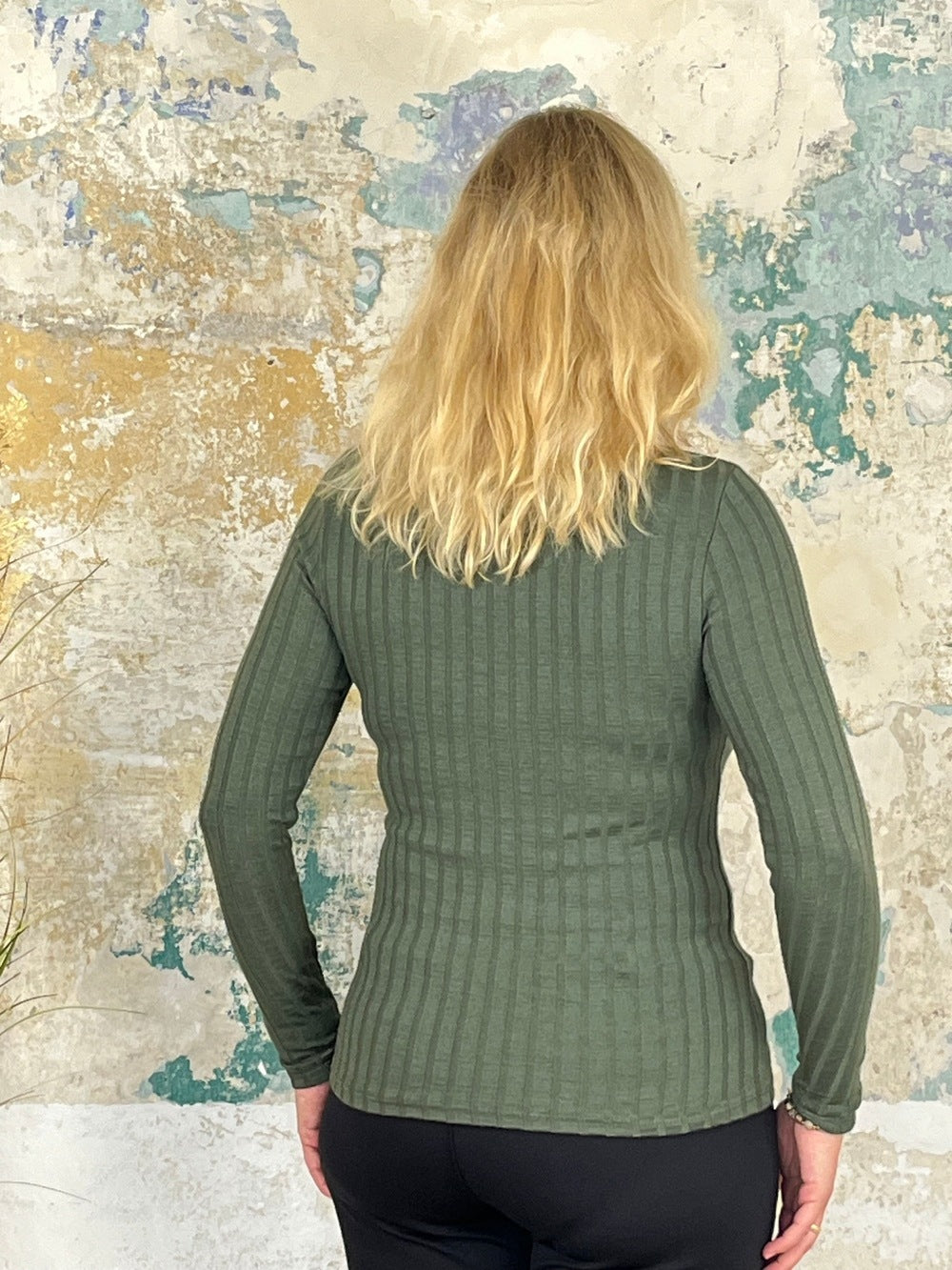 Pullover Rib mit Rundhals, khaki