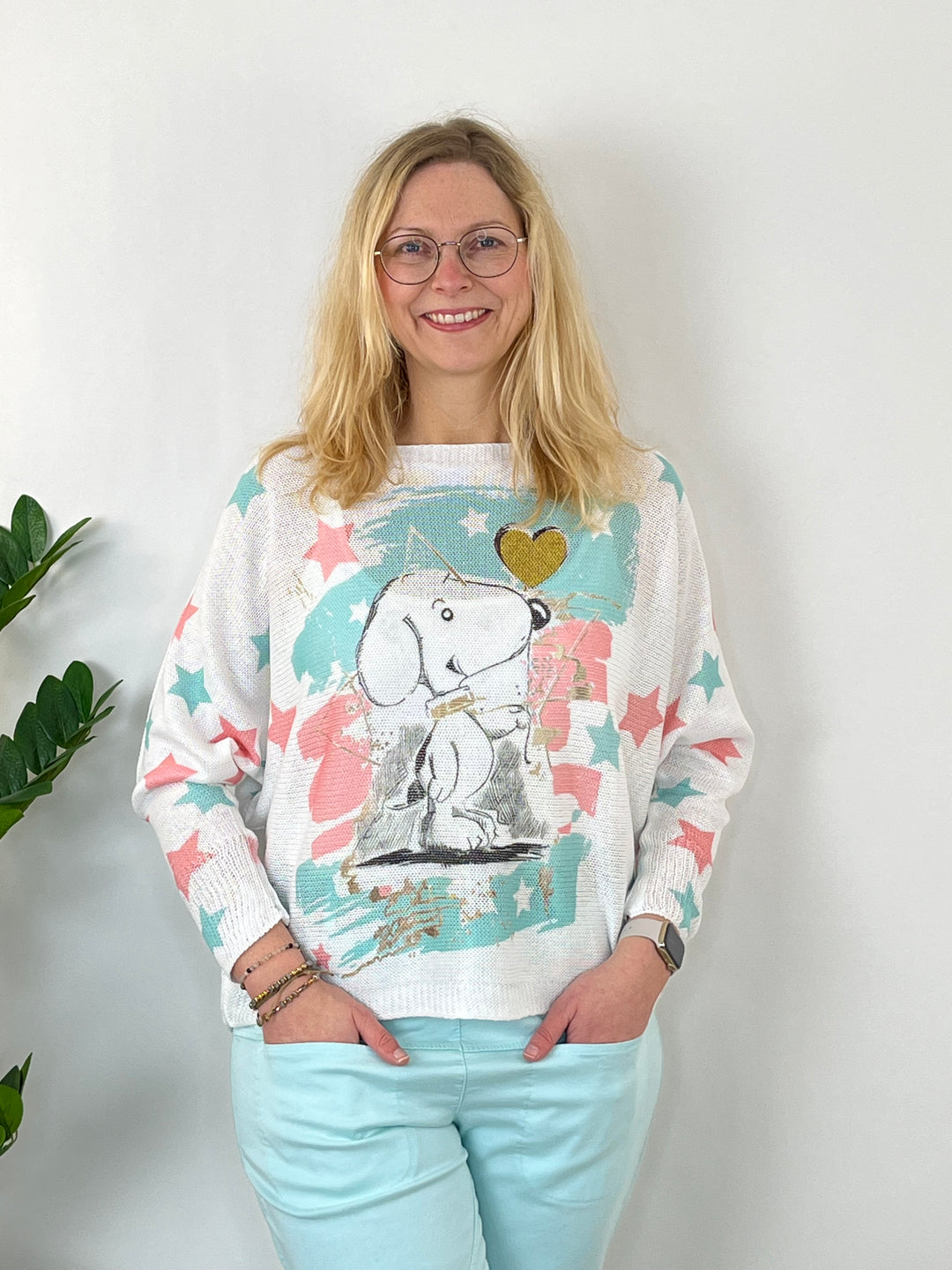 Fledermauspullover Snoopy, mint-rosa von Bella Vita - Mode & Lifestyle