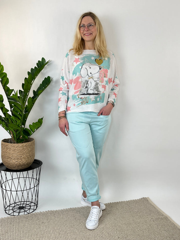 Fledermauspullover Snoopy, mint-rosa von Bella Vita - Mode & Lifestyle