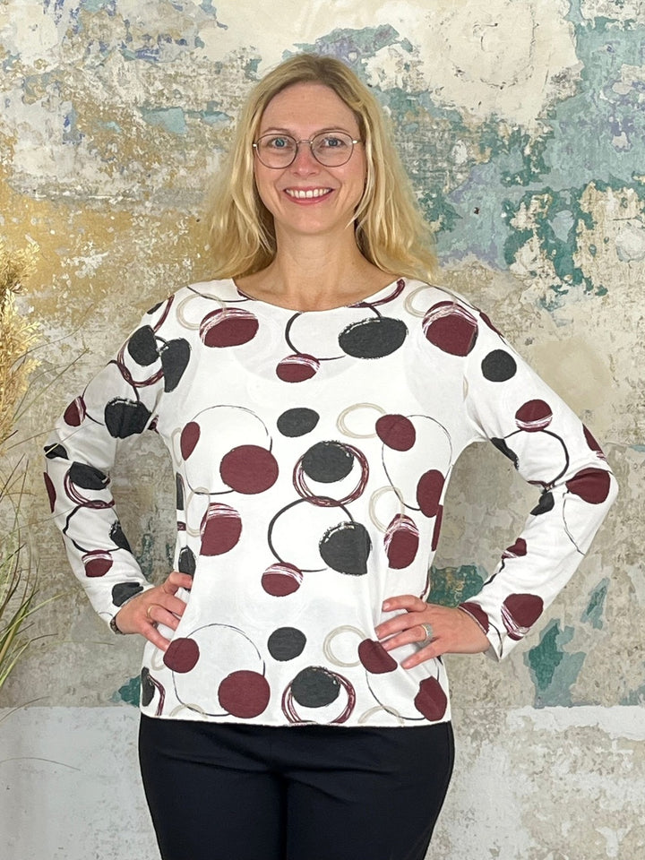 Pullover mit grafischem Druck, ecru-bordeaux