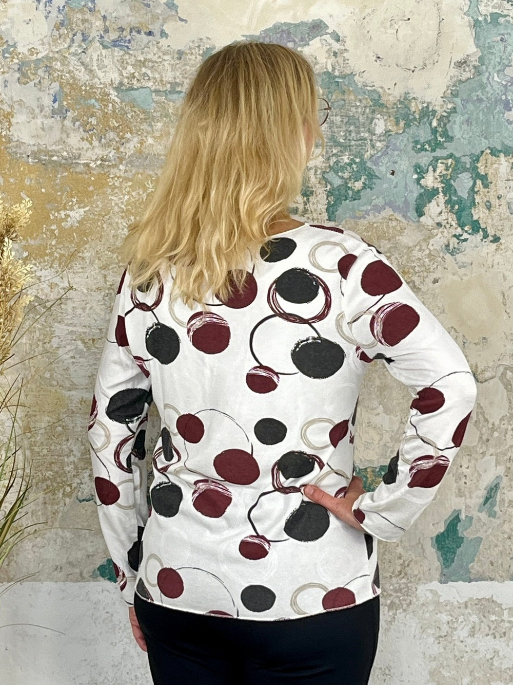 Pullover mit grafischem Druck, ecru-bordeaux