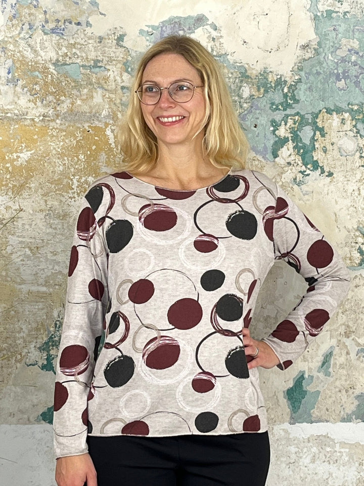 Pullover mit grafischem Druck, taupe-bordeaux