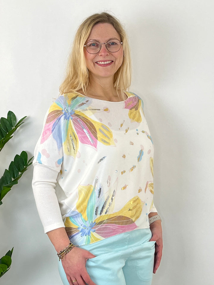 Fledermauspullover floral, ecru-bunt von Bella Vita - Mode & Lifestyle