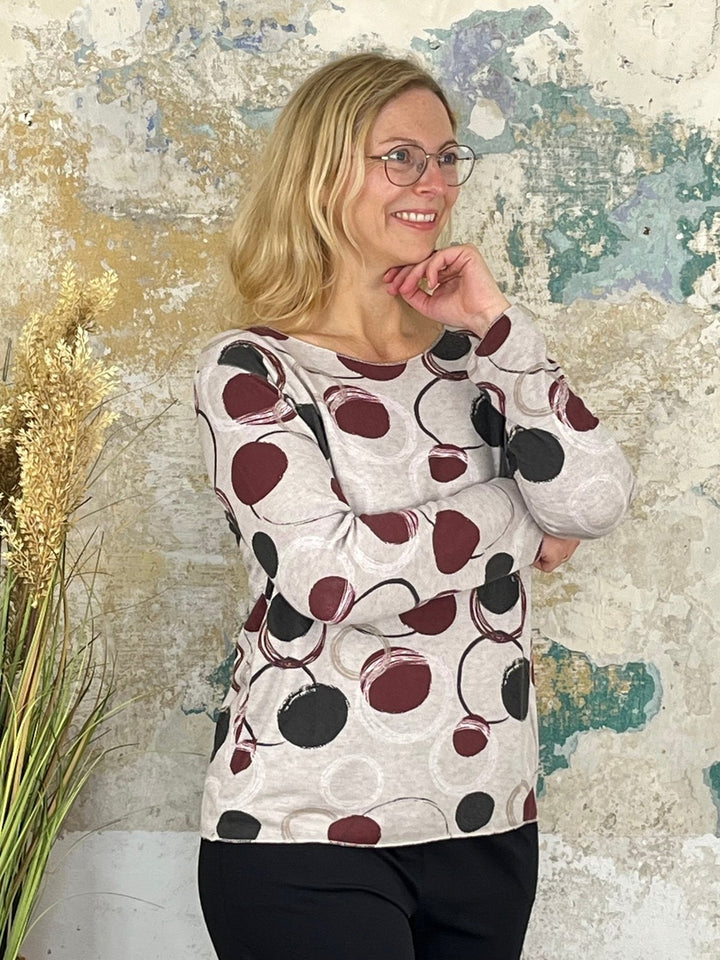 Pullover mit grafischem Druck, taupe-bordeaux
