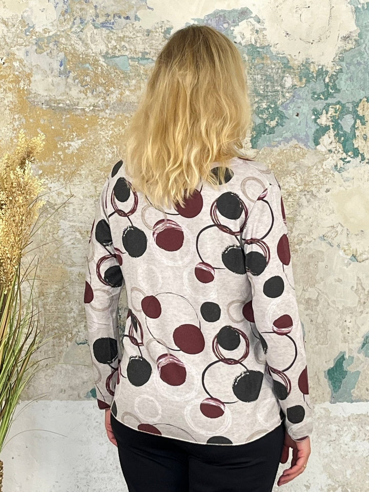 Pullover mit grafischem Druck, taupe-bordeaux