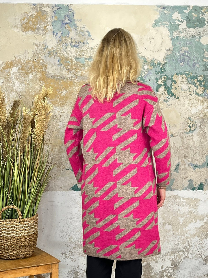 Strickmantel mit Reverskragen, pink-taupe
