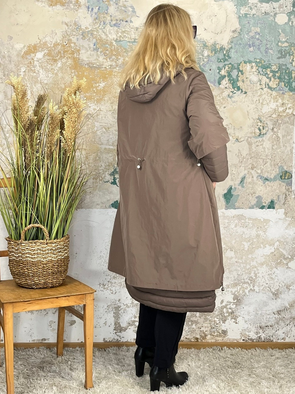 Mantel mit Kapuze in 2-in-1-Optik, braun