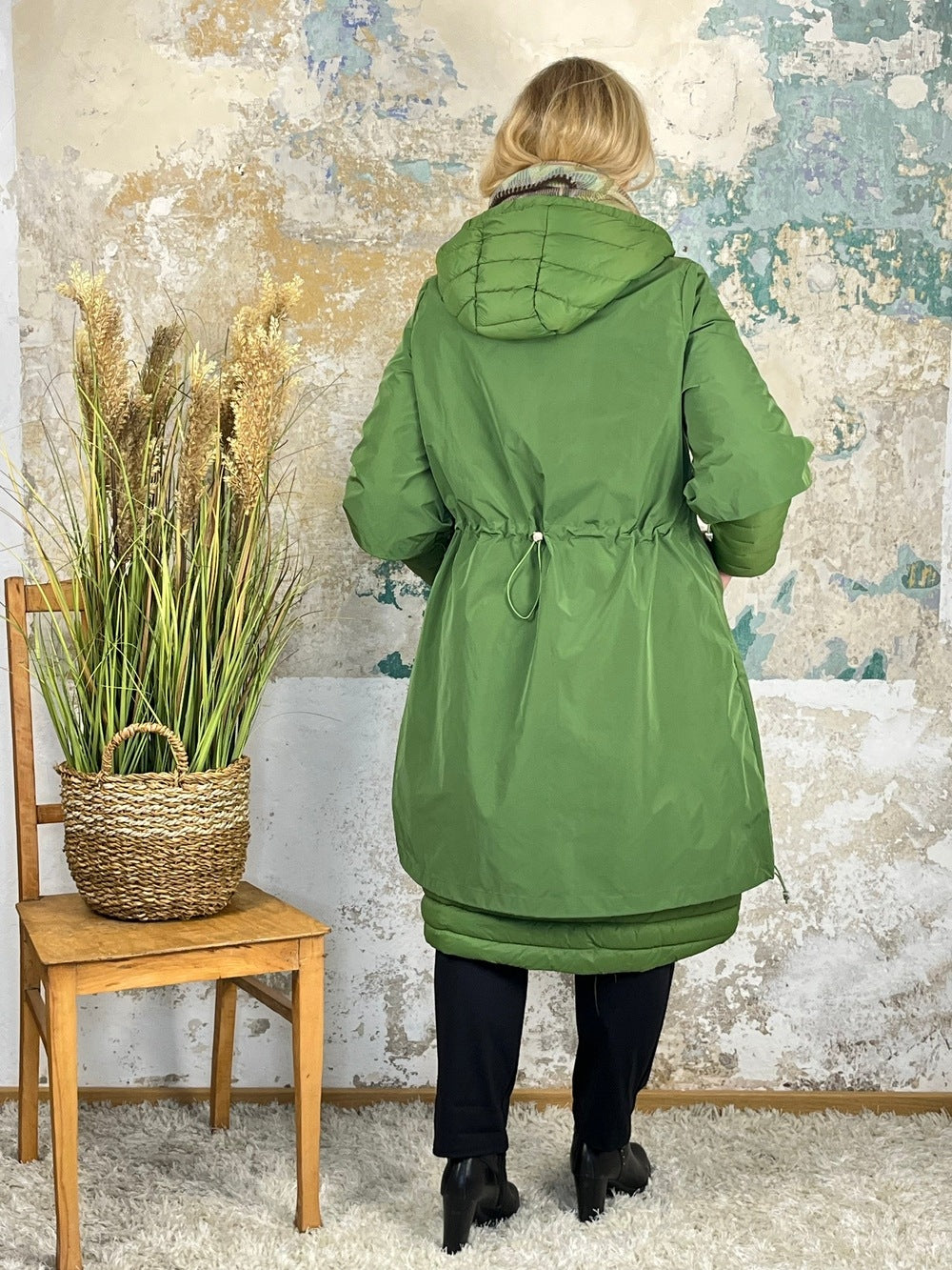 Mantel mit Kapuze in 2-in-1-Optik, grün