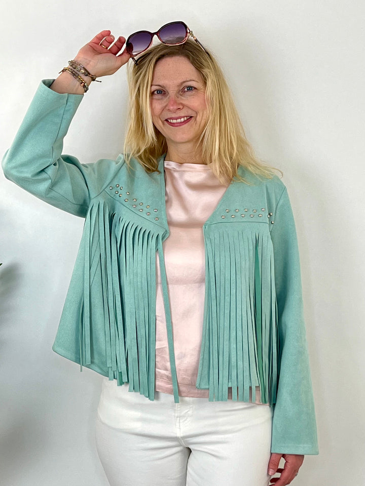 Kurzblazer mit Fransen, mint von Bella Vita - Mode & Lifestyle