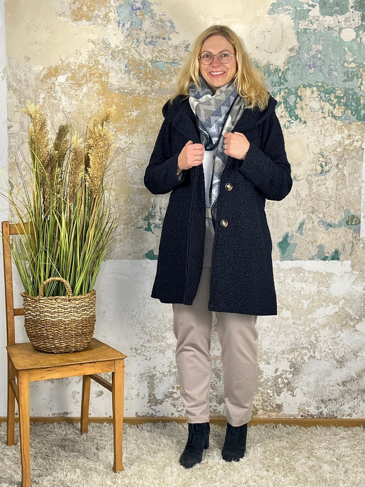 Boucléjacke mit Kapuze, marine