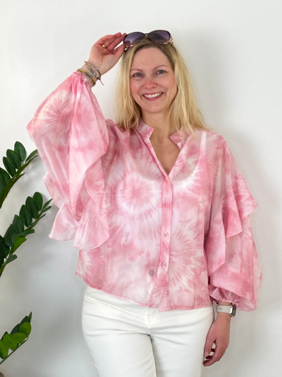 Rüschenbluse Batik, rosa von Bella Vita - Mode & Lifestyle