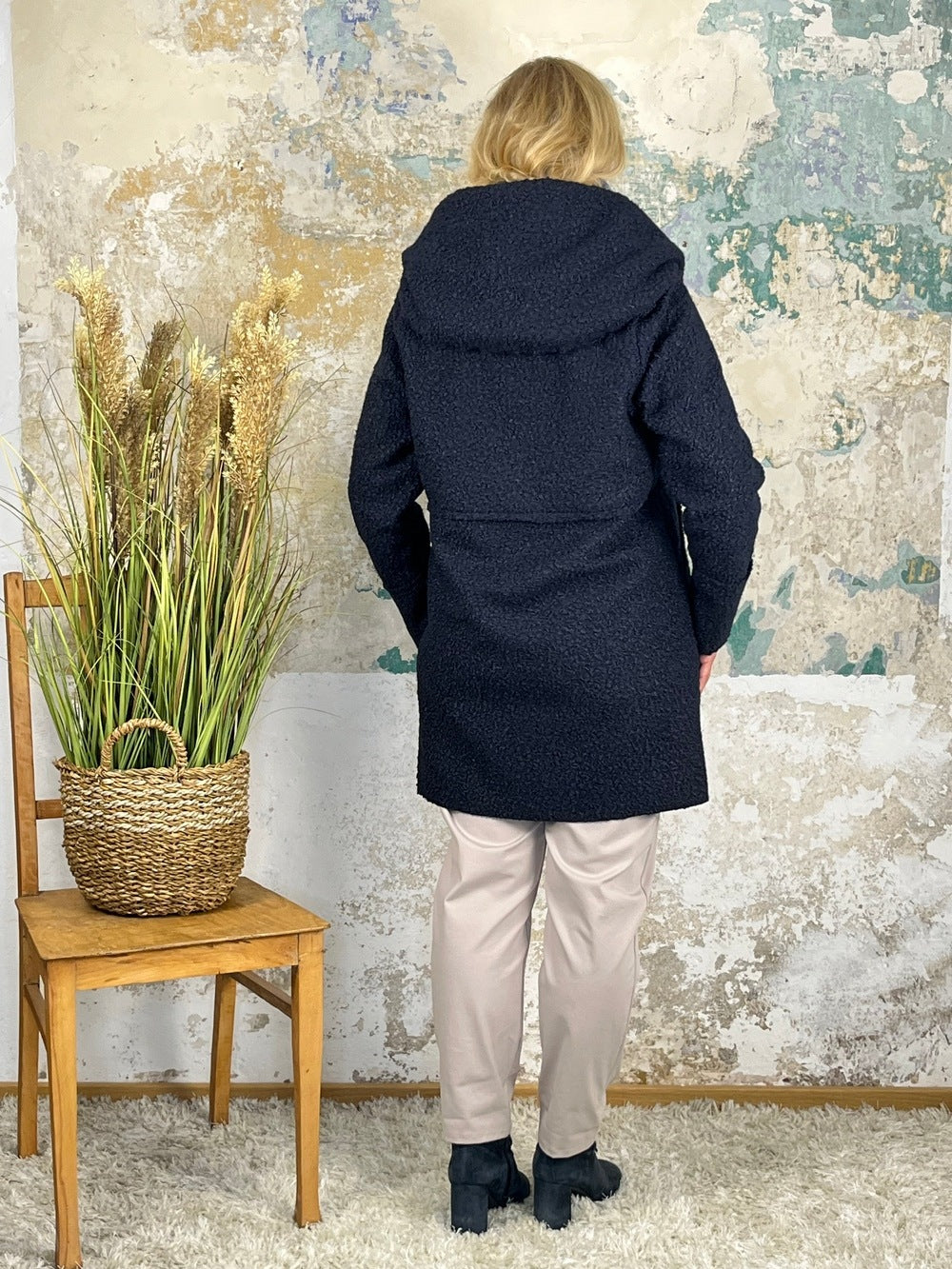 Boucléjacke mit Kapuze, marine